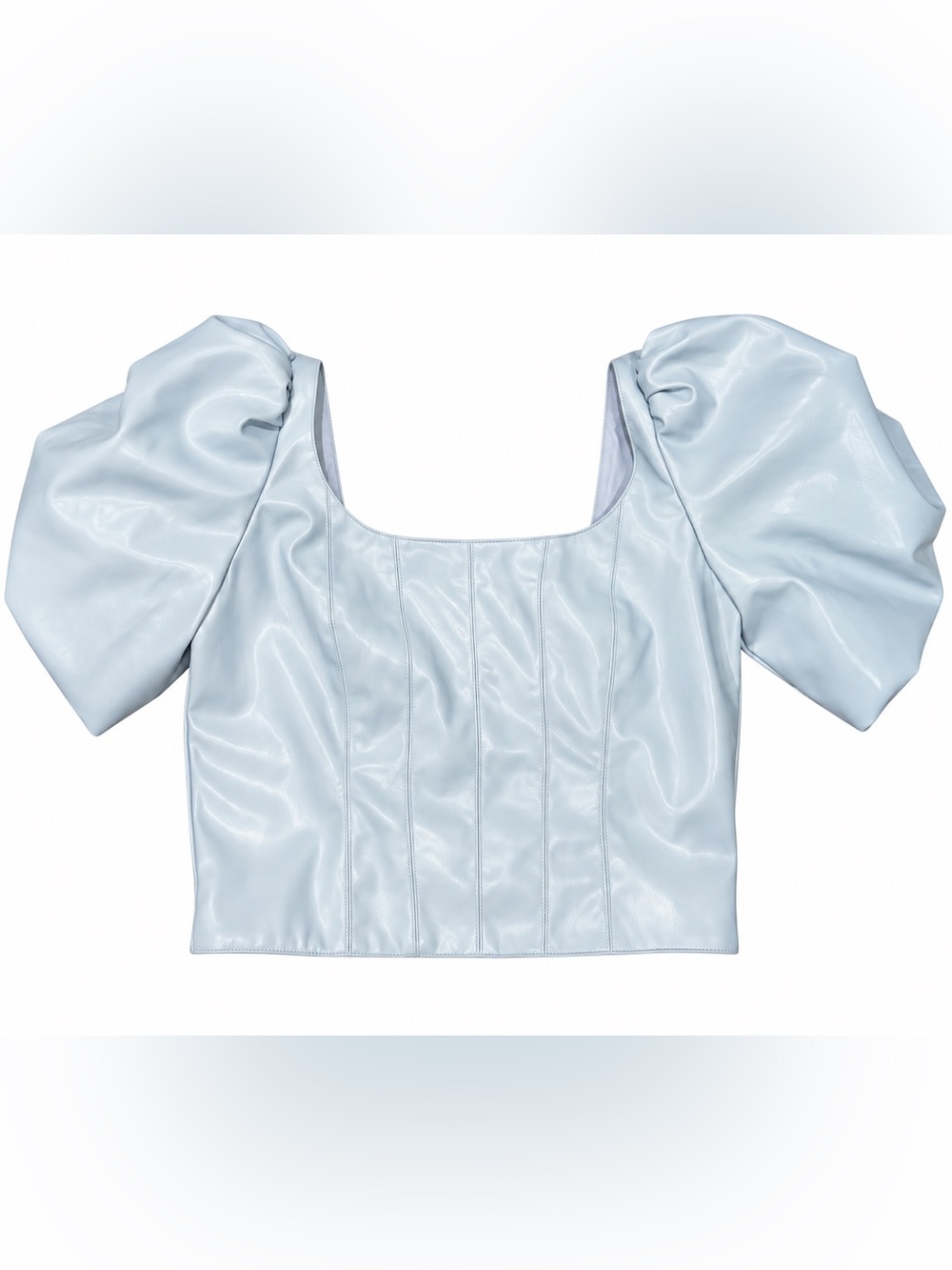 Cake For Dinner Baby Blue Faux Leather Puff Sleeve Corset Top XXS
